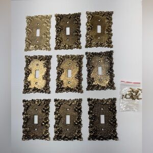 Vtg. Charm N Style 301 Brass Tone Floral Toggle Switch Wall Plate Metal x9